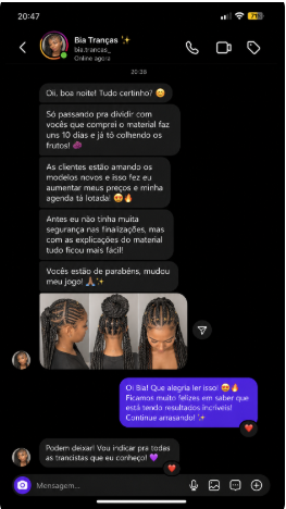 Print de conversa enviado, depoimento 4 de 4 sobre Tranças Nagô