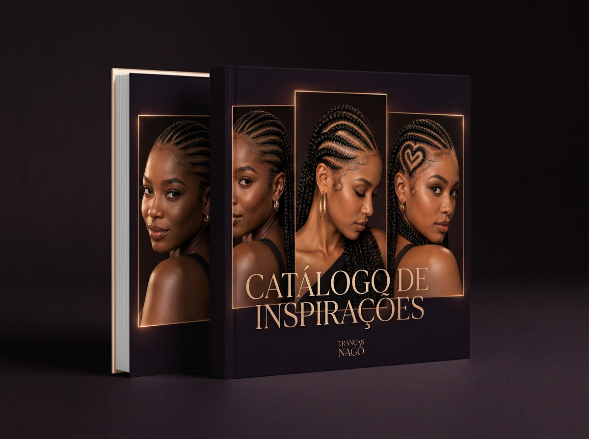 Mockup do catálogo com estilos de Tranças Nagô